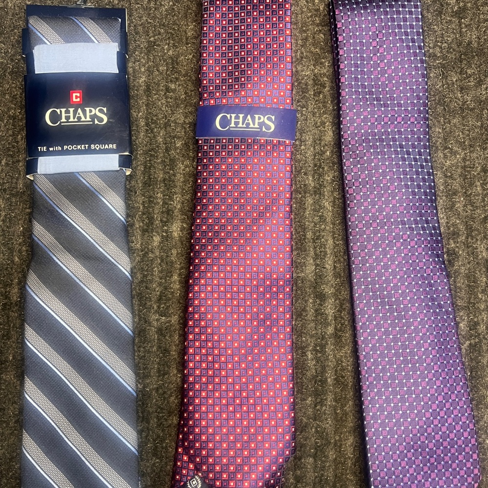 Chaps Men's Tie Collection 3 ties - Gray and Navy, Red and Navy, Purple and Navy